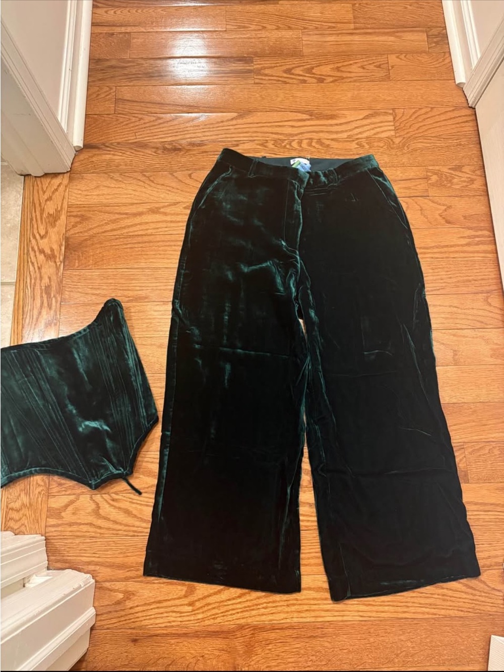 Velvet Wide-Leg pants and top set in Deep Green